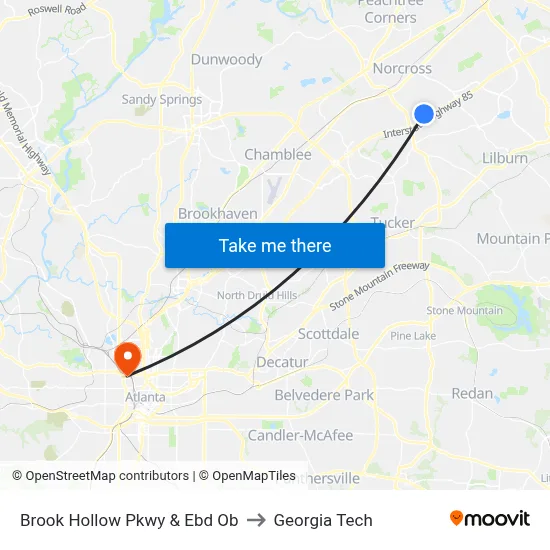 Brook Hollow Pkwy & Ebd Ob to Georgia Tech map