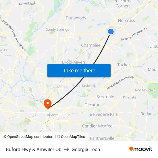 Buford Hwy & Amwiler Ob to Georgia Tech map