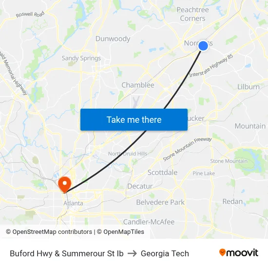 Buford Hwy & Summerour St Ib to Georgia Tech map