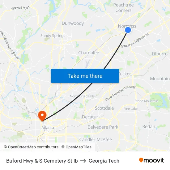 Buford Hwy & S Cemetery St Ib to Georgia Tech map