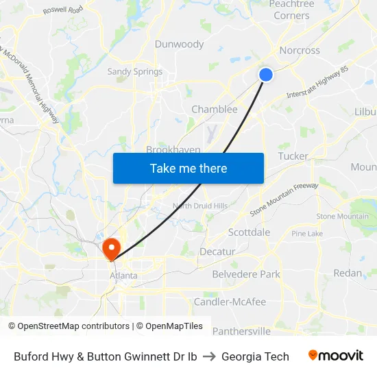 Buford Hwy & Button Gwinnett Dr Ib to Georgia Tech map