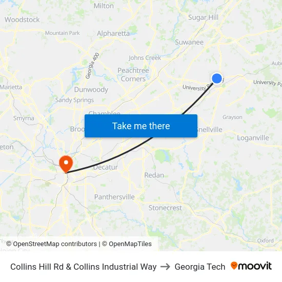 Collins Hill Rd & Collins Industrial Way to Georgia Tech map