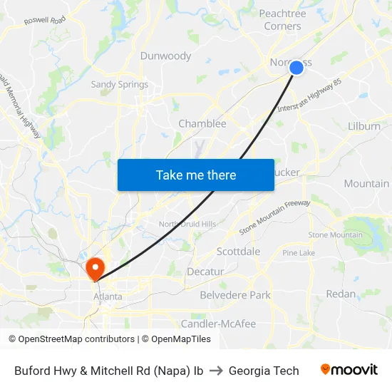 Buford Hwy & Mitchell Rd (Napa) Ib to Georgia Tech map
