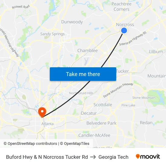 Buford Hwy & N Norcross Tucker Rd to Georgia Tech map