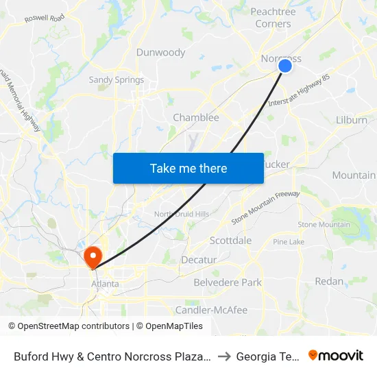 Buford Hwy & Centro Norcross Plaza Ib to Georgia Tech map