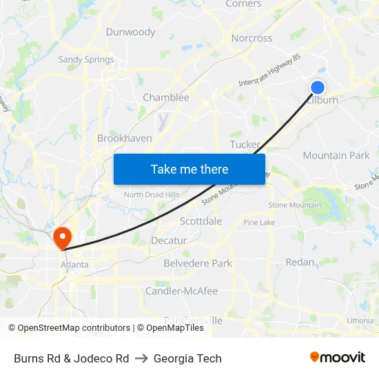 Burns Rd & Jodeco Rd to Georgia Tech map