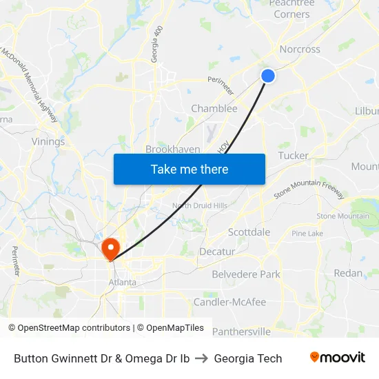 Button Gwinnett Dr & Omega Dr Ib to Georgia Tech map