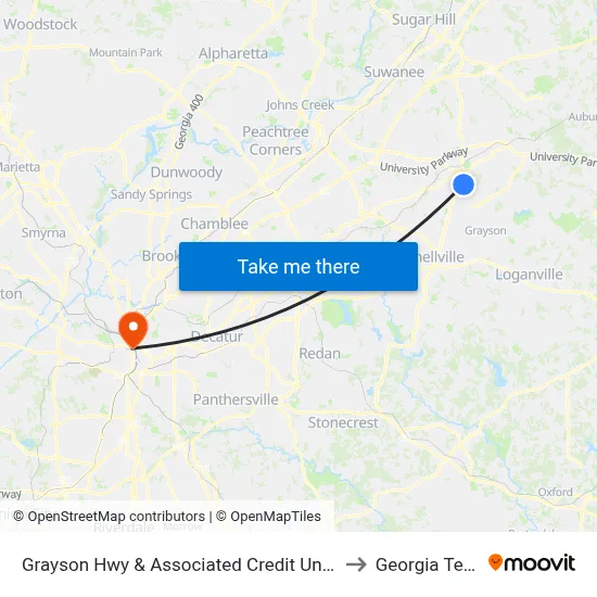 Grayson Hwy & Associated Credit Union to Georgia Tech map