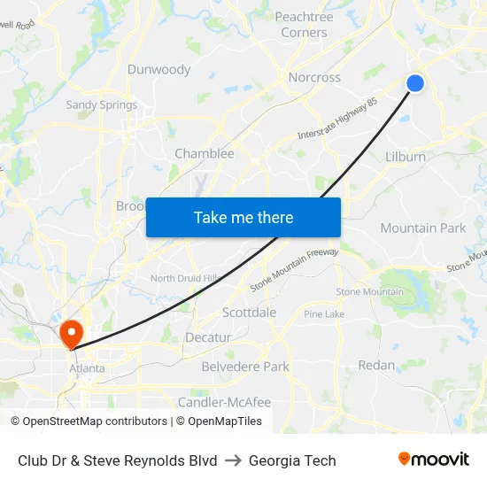 Club Dr & Steve Reynolds Blvd to Georgia Tech map