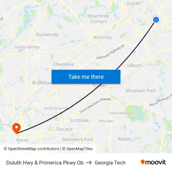 Duluth Hwy  & Primerica Pkwy Ob to Georgia Tech map