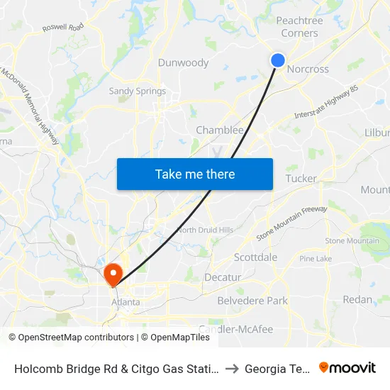 Holcomb Bridge Rd & Citgo Gas Station to Georgia Tech map