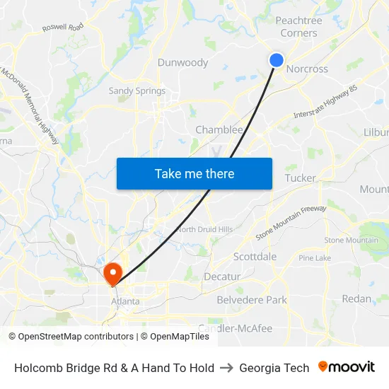Holcomb Bridge Rd & A Hand To Hold to Georgia Tech map