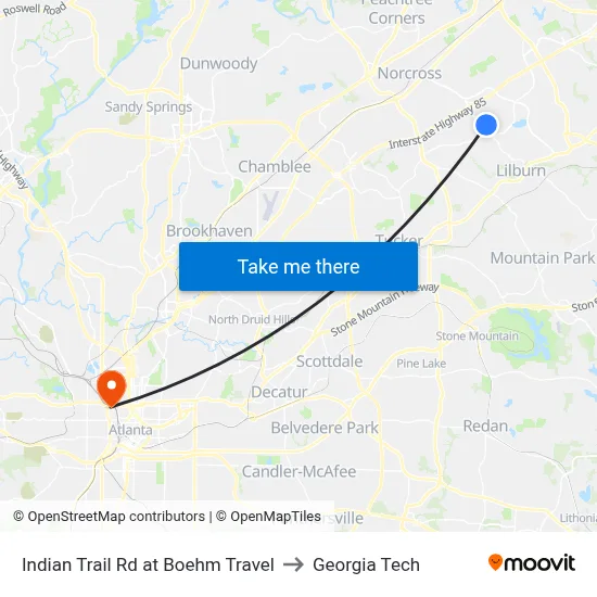 Indian Trail Rd at Boehm Travel to Georgia Tech map