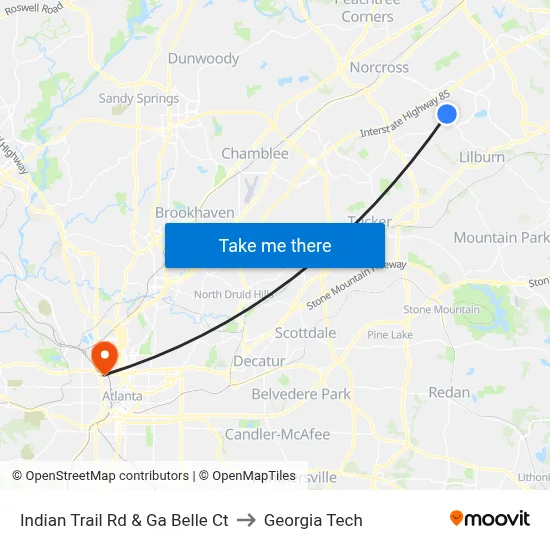Indian Trail Rd & Ga Belle Ct to Georgia Tech map