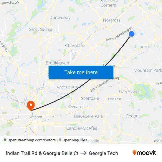 Indian Trail Rd & Georgia Belle Ct to Georgia Tech map