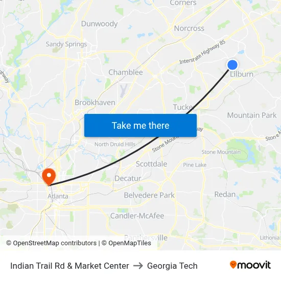 Indian Trail Rd & Market Center to Georgia Tech map