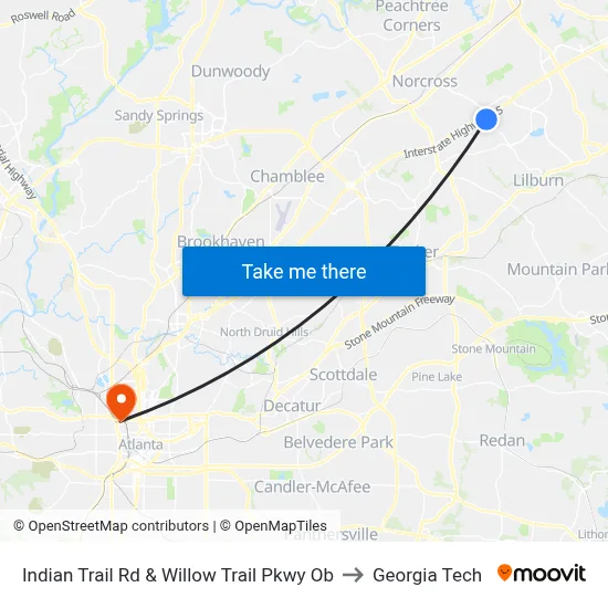 Indian Trail Rd & Willow Trail Pkwy Ob to Georgia Tech map
