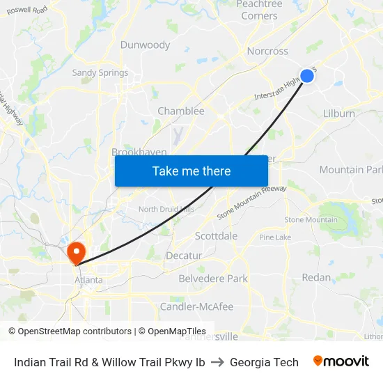 Indian Trail Rd & Willow Trail Pkwy Ib to Georgia Tech map