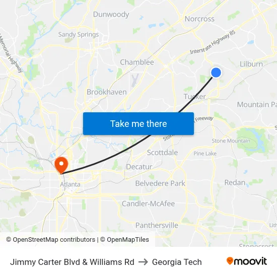 Jimmy Carter Blvd & Williams Rd to Georgia Tech map