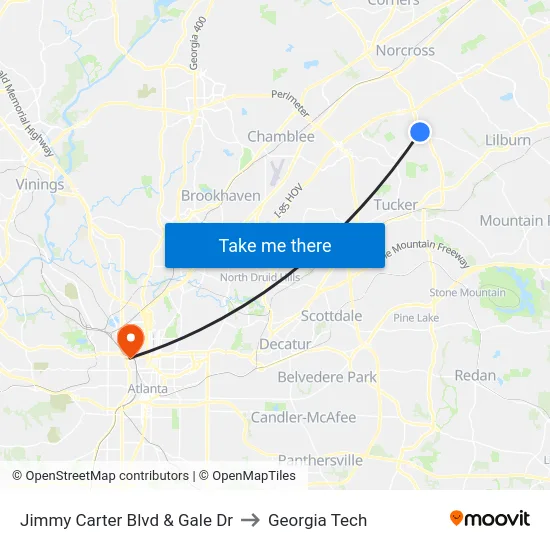 Jimmy Carter Blvd & Gale Dr to Georgia Tech map