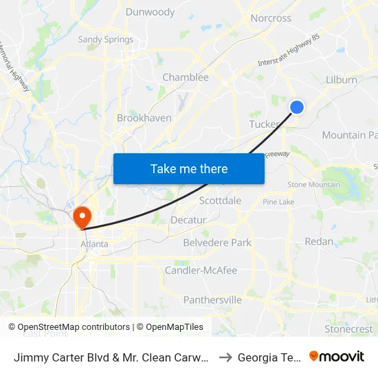 Jimmy Carter Blvd & Mr. Clean Carwash to Georgia Tech map