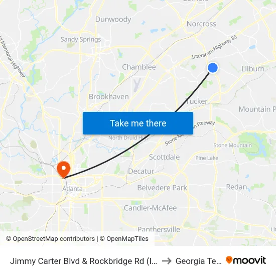 Jimmy Carter Blvd & Rockbridge Rd (Ihop) to Georgia Tech map