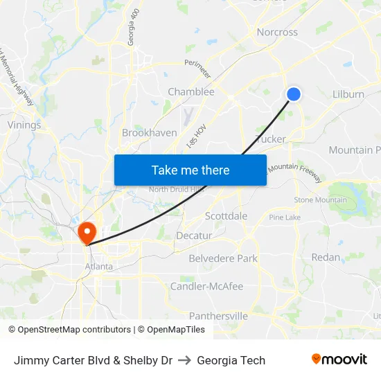 Jimmy Carter Blvd & Shelby Dr to Georgia Tech map