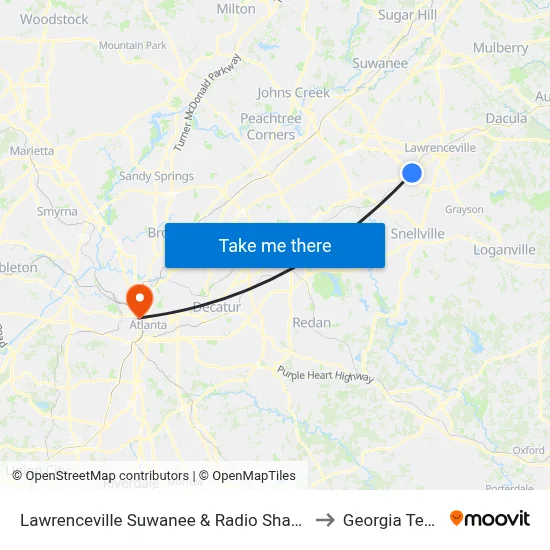 Lawrenceville Suwanee & Radio Shack to Georgia Tech map