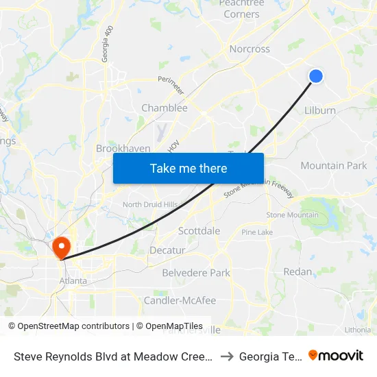 Steve Reynolds Blvd at Meadow Creek Hs to Georgia Tech map