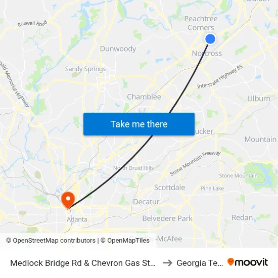 Medlock Bridge Rd & Chevron Gas Station to Georgia Tech map
