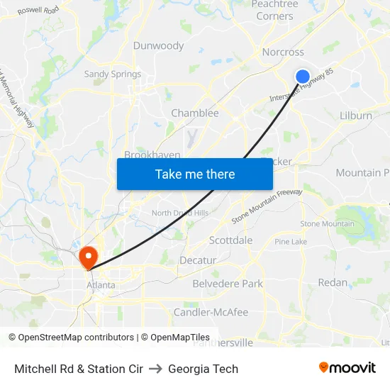Mitchell Rd & Station Cir to Georgia Tech map