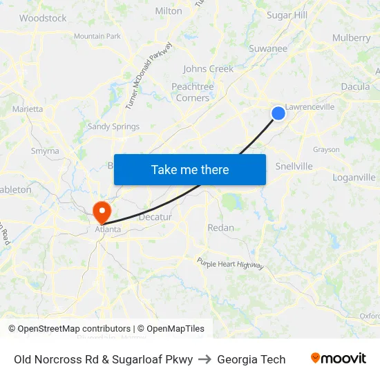 Old Norcross Rd & Sugarloaf Pkwy to Georgia Tech map