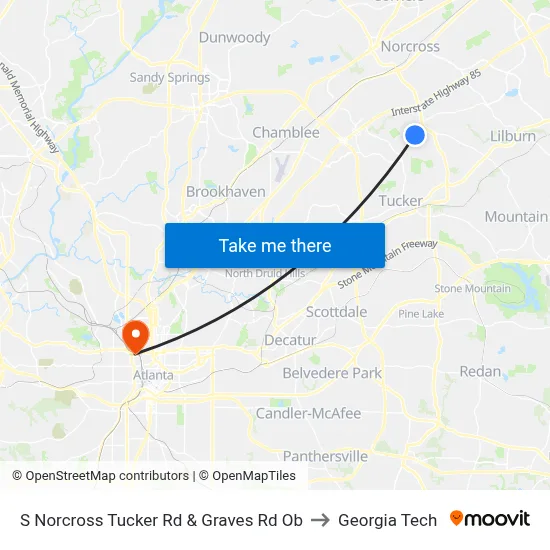 S Norcross Tucker Rd & Graves Rd Ob to Georgia Tech map