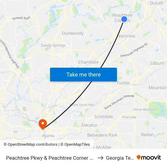 Peachtree Pkwy & Peachtree Corner Cir Ib to Georgia Tech map
