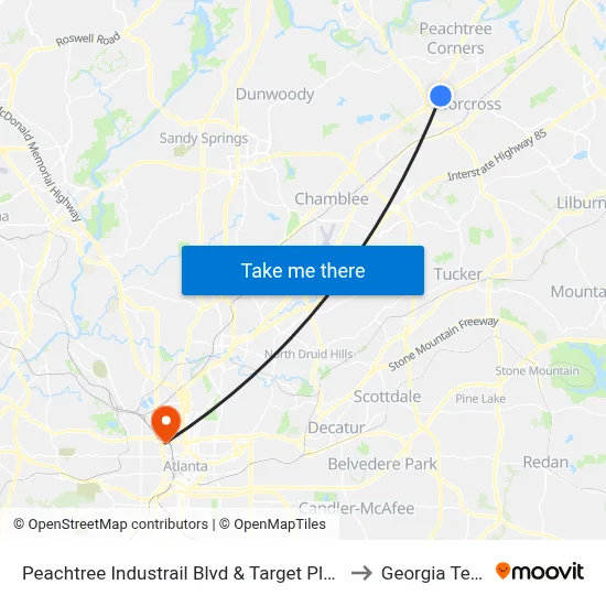 Peachtree Industrail Blvd & Target Plaza to Georgia Tech map