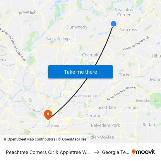 Peachtree Corners Cir & Appletree Way Ib to Georgia Tech map