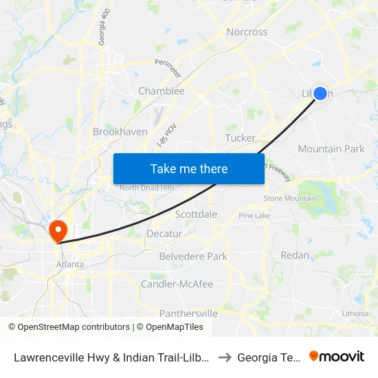 Lawrenceville Hwy & Indian Trail-Lilburn to Georgia Tech map
