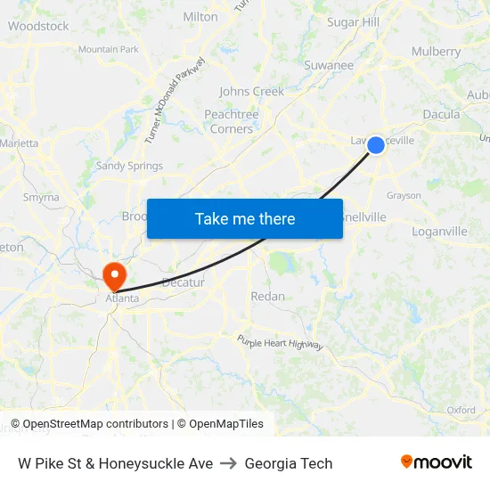 W Pike St & Honeysuckle Ave to Georgia Tech map