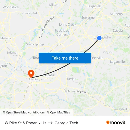 W Pike St & Phoenix Hs to Georgia Tech map