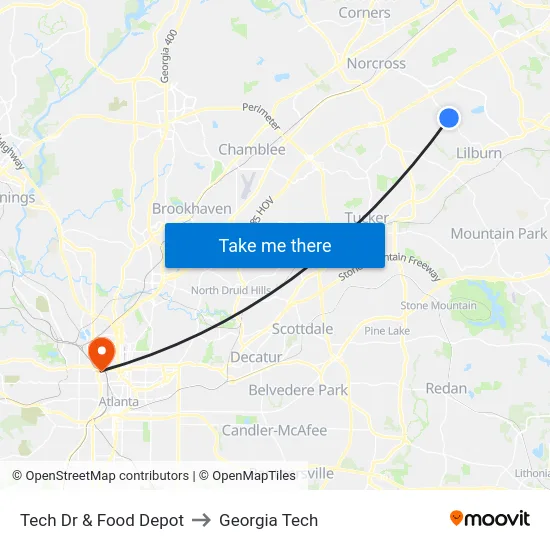 Tech Dr & Food Depot to Georgia Tech map