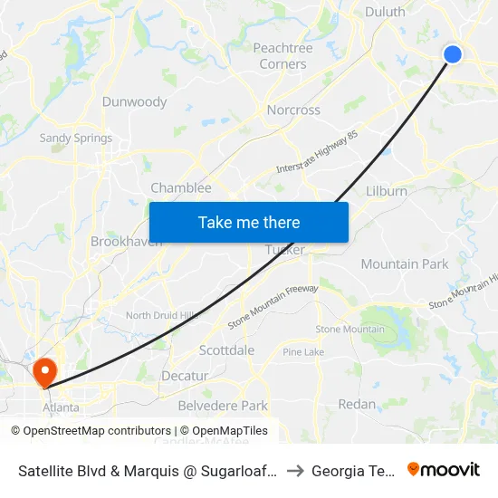 Satellite Blvd & Marquis @ Sugarloaf Ib to Georgia Tech map
