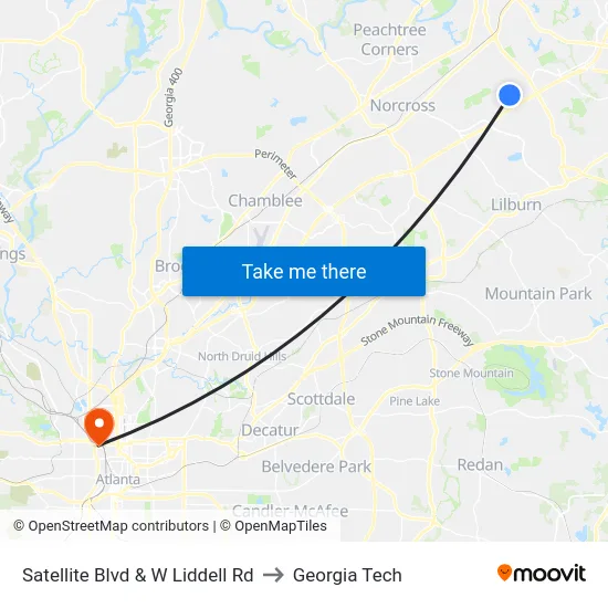 Satellite Blvd & W Liddell Rd to Georgia Tech map