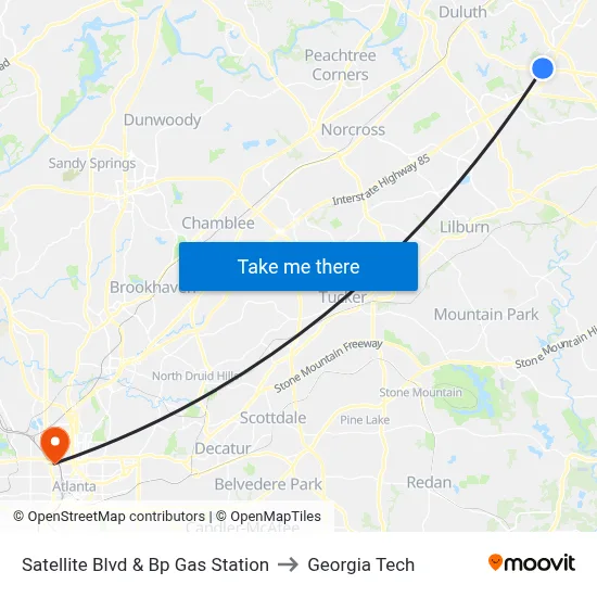 Satellite Blvd & Bp Gas Station to Georgia Tech map