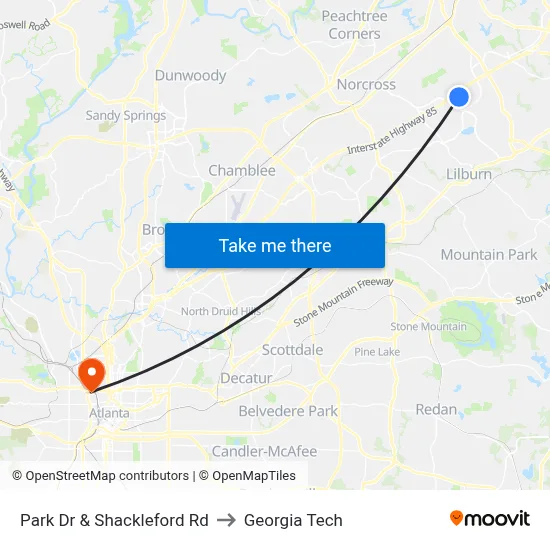 Park Dr & Shackleford Rd to Georgia Tech map