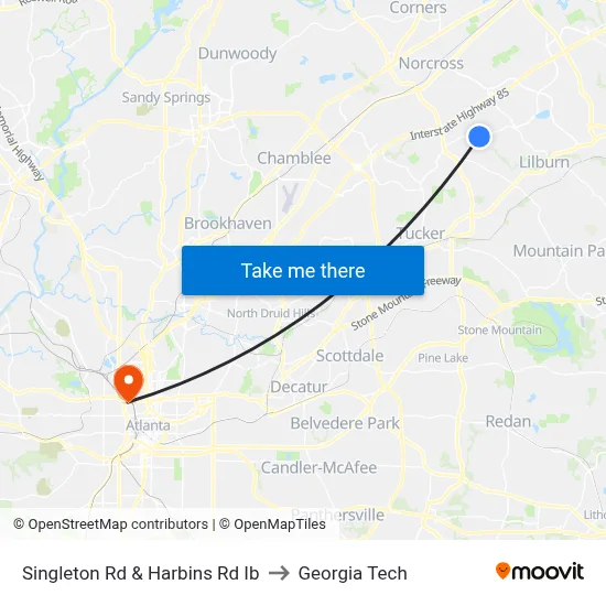 Singleton Rd & Harbins Rd Ib to Georgia Tech map