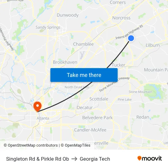 Singleton Rd & Pirkle Rd Ob to Georgia Tech map