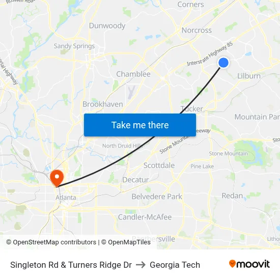 Singleton Rd & Turners Ridge Dr to Georgia Tech map