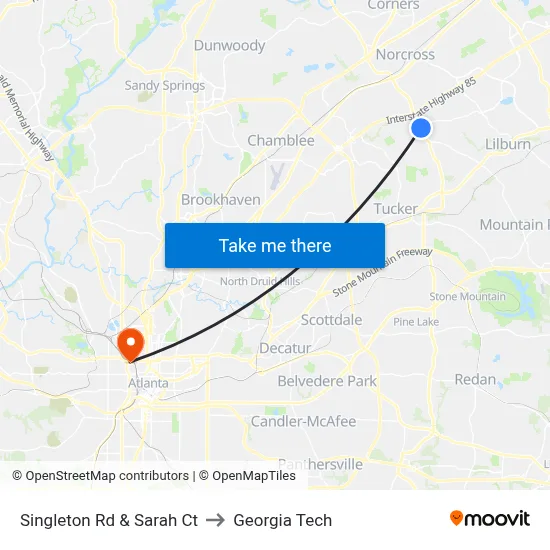 Singleton Rd & Sarah Ct to Georgia Tech map