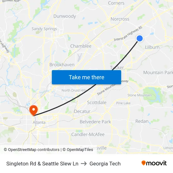 Singleton Rd & Seattle Slew Ln to Georgia Tech map