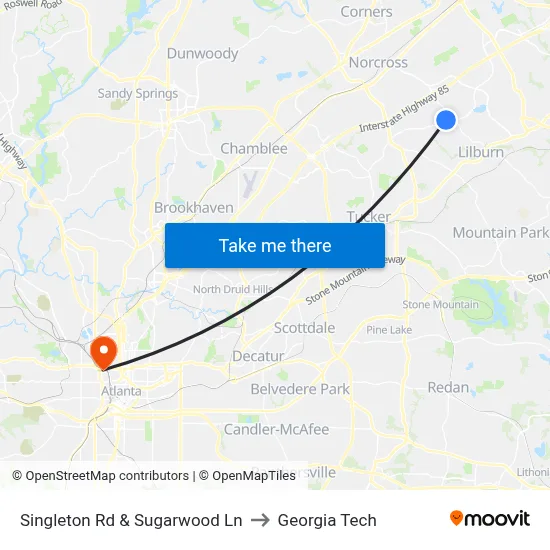 Singleton Rd & Sugarwood Ln to Georgia Tech map